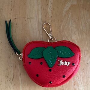 Juicy Couture zippered Red Strawberry Coin Purse bag charm Keychain NWOT